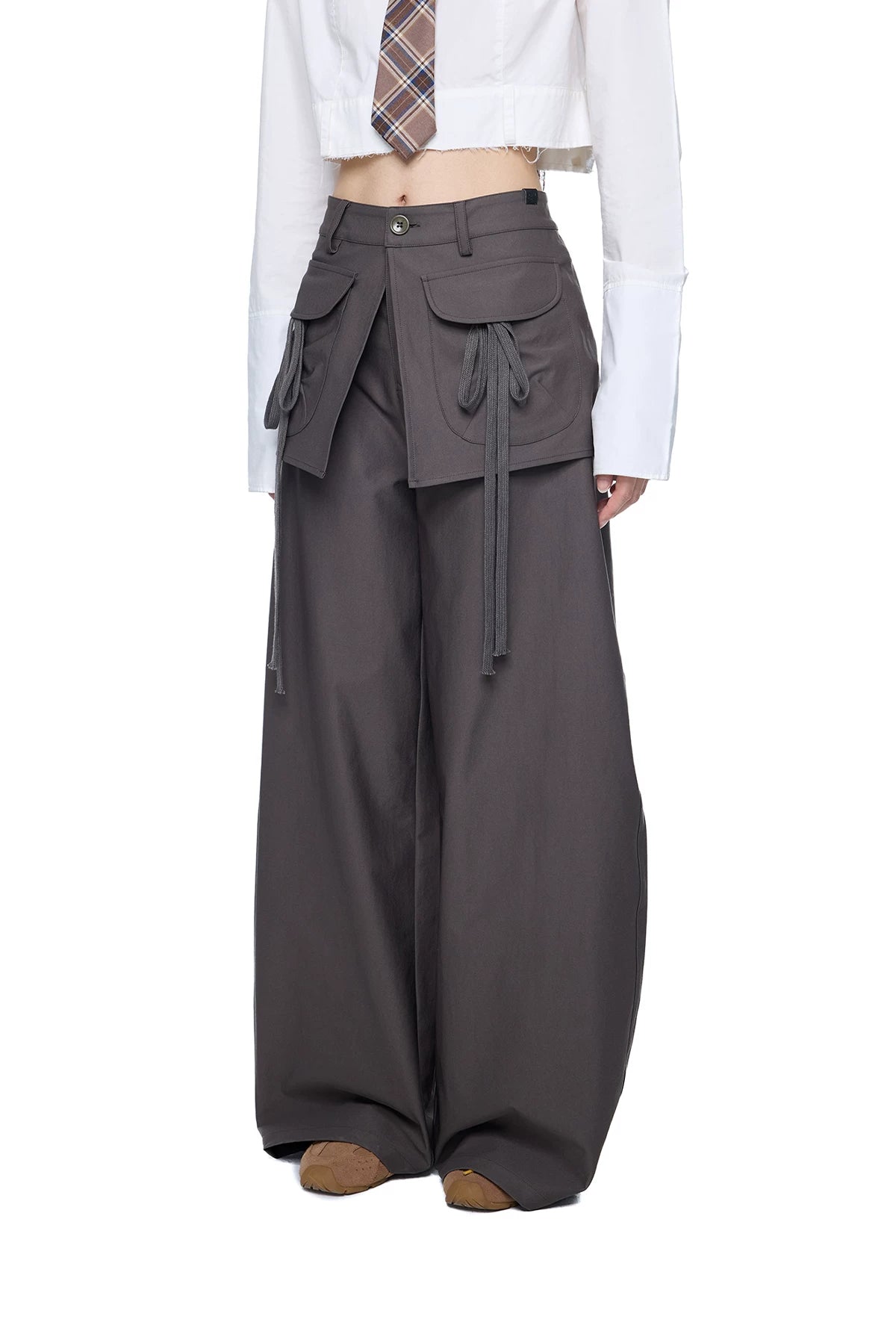 EZEK | Patchwork Drawstring Wide-Leg Lounge Pants (Black / Gray)