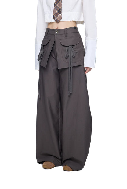 EZEK | Patchwork Drawstring Wide-Leg Lounge Pants (Black / Gray)