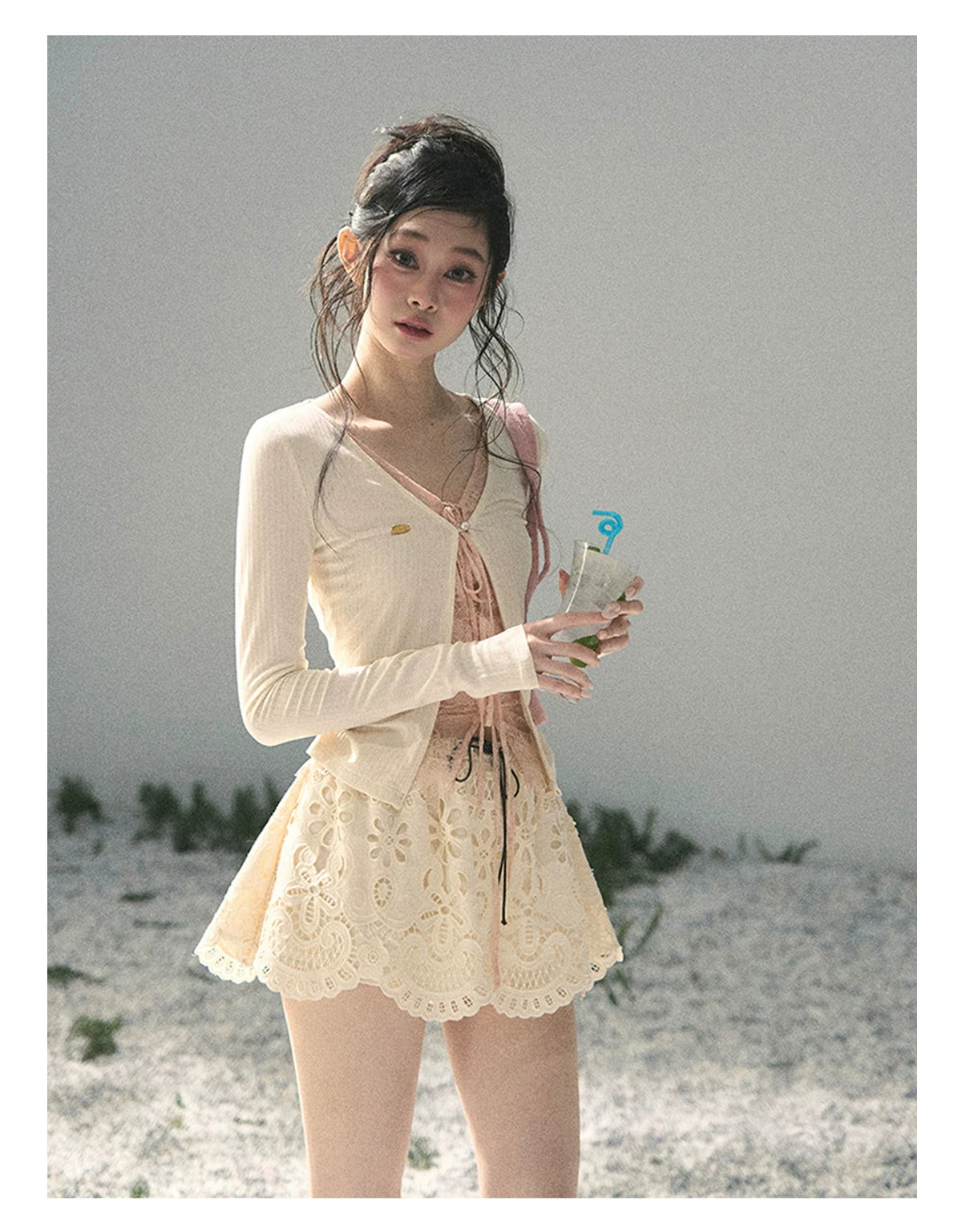“Dreams Between Seams” Cream Ivory Layered Lace Top
