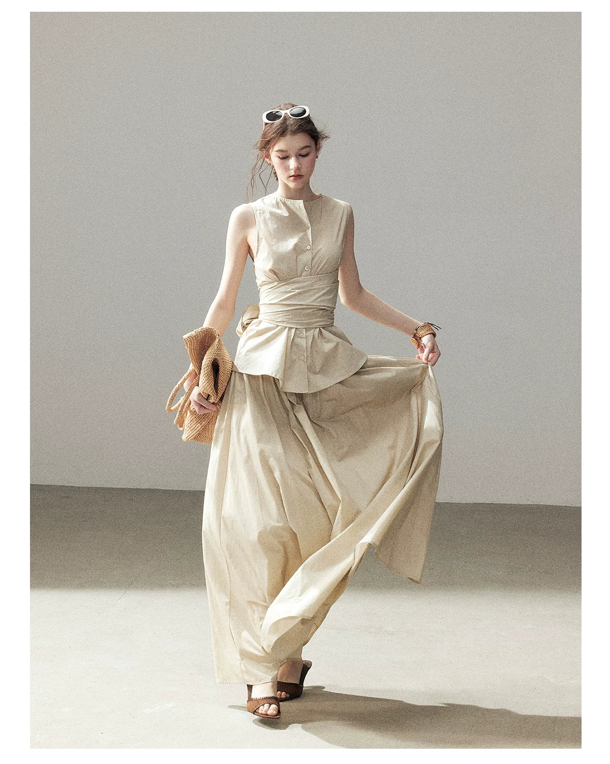 "The Last Falling Leaf" Milk Tea Lyocell Two-Piece Skirt Set
