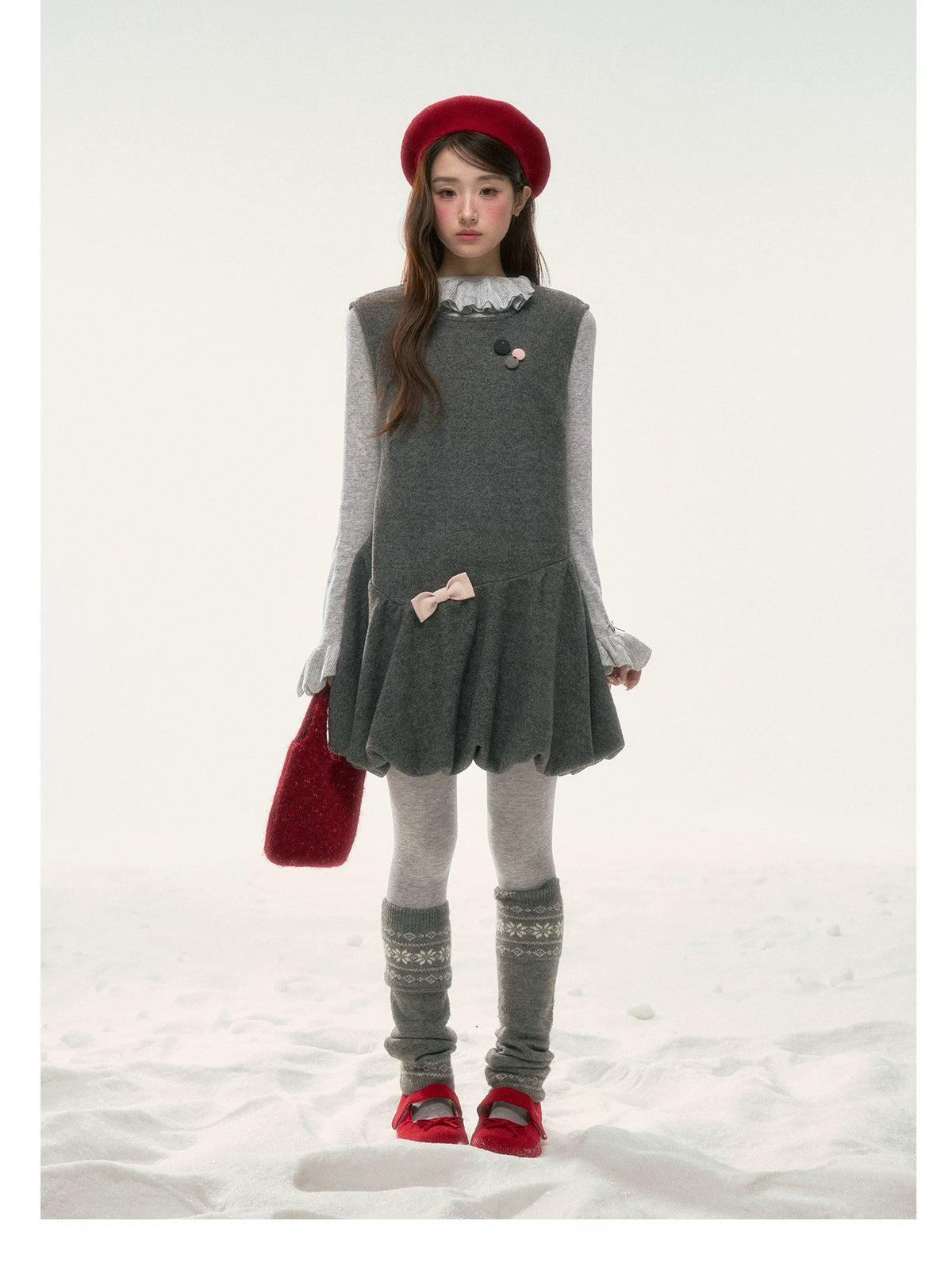 BIBIBENCY - Gray Blouson Cami Dress & Layering Top Set