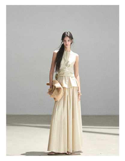 "The Last Falling Leaf" Milk Tea Lyocell Two-Piece Skirt Set