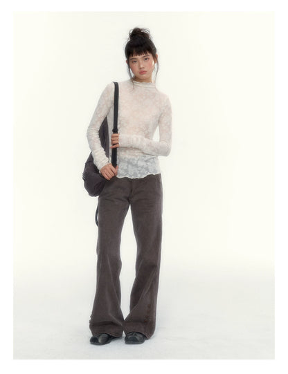 "A Season Called Autumn" Coffee Brown Vintage Washed Wide-Leg Utility Pants