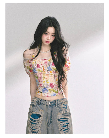 少也眼 “Verona Bloom" Off-Shoulder Halter Lace Top 5464644485