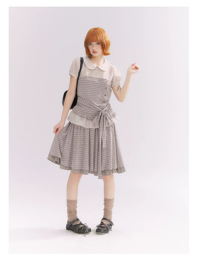 “Old Keepsake Letters” Frost Gray Doll Collar Lace Two-Piece Set