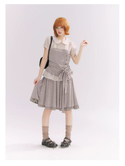 “Old Keepsake Letters” Frost Gray Doll Collar Lace Two-Piece Set
