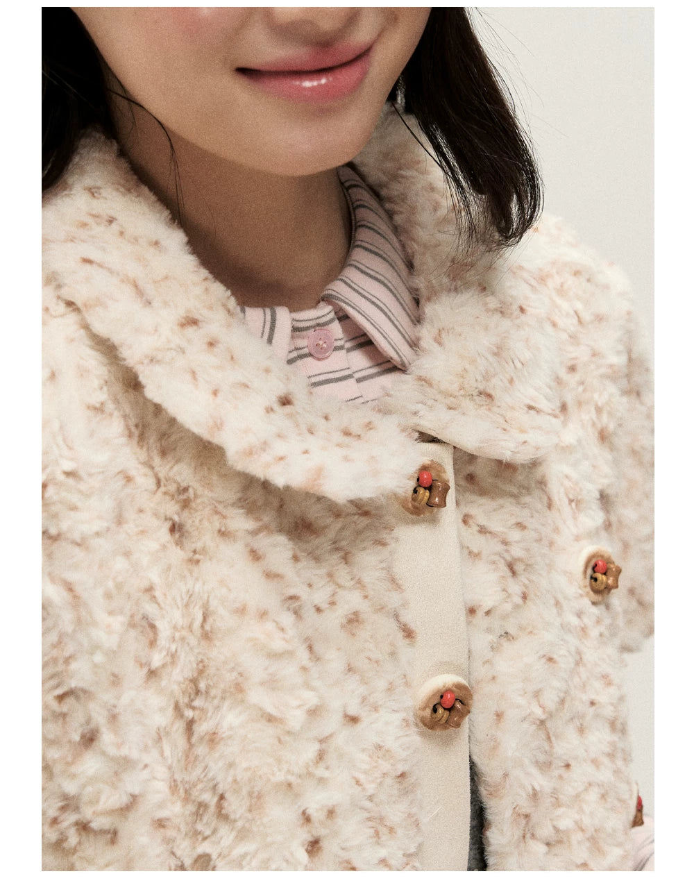 [RF] Cream Beige & Chestnut Speckle Plush Short-Sleeve Vest Jacket with Peter Pan Collar