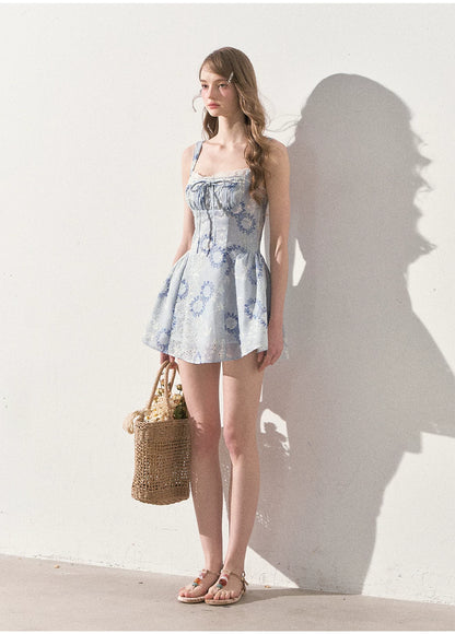"A Poem for You" Blue Porcelain Corset Mini Dress