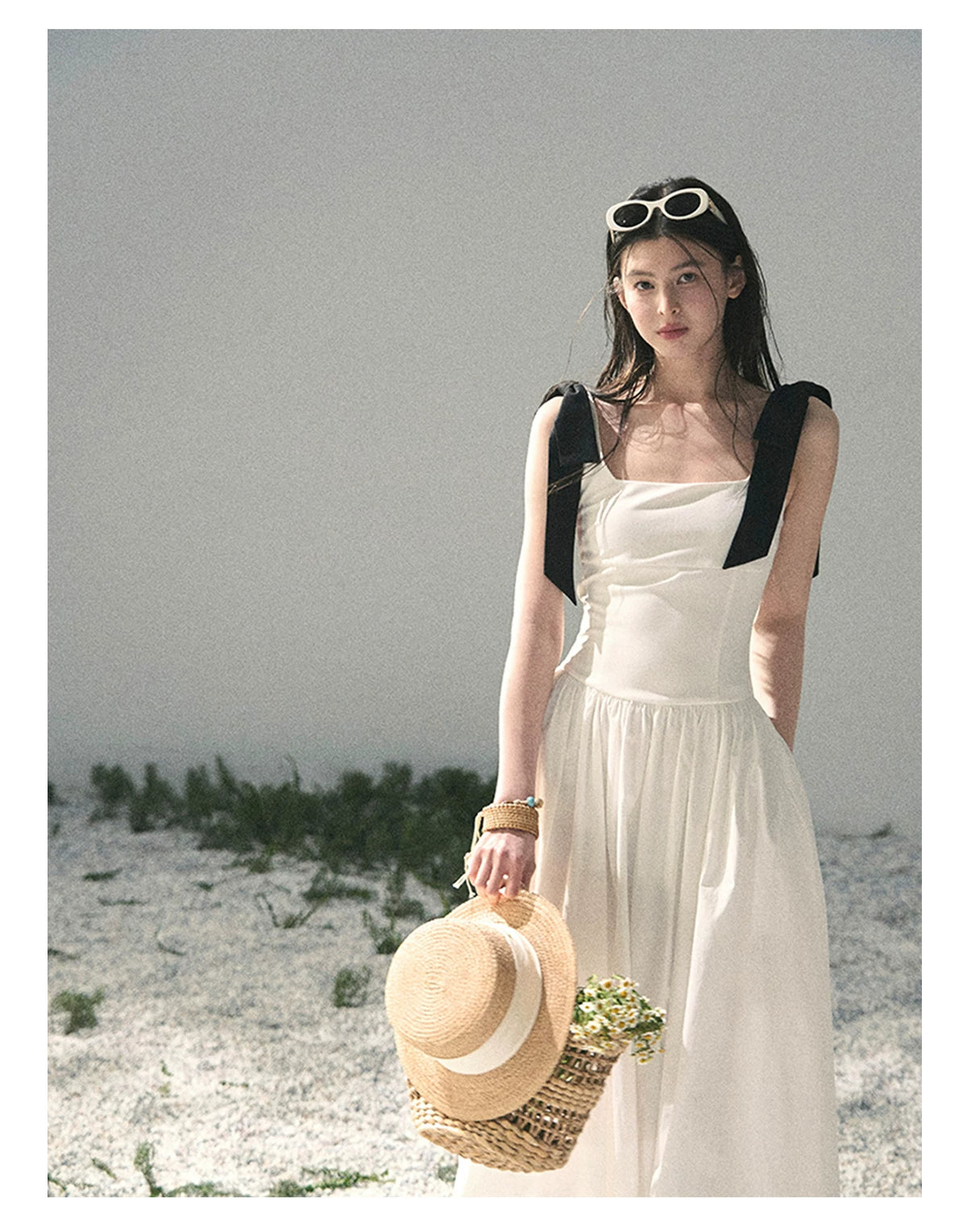 "Whispered Spring Midnight" Gardenia White Maxi Sundress 84545