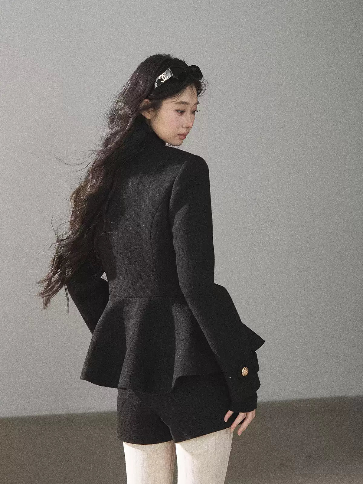 AOMALM - Quiet Black Fitted Fish-Tail Jacket & A-Line Skort Set