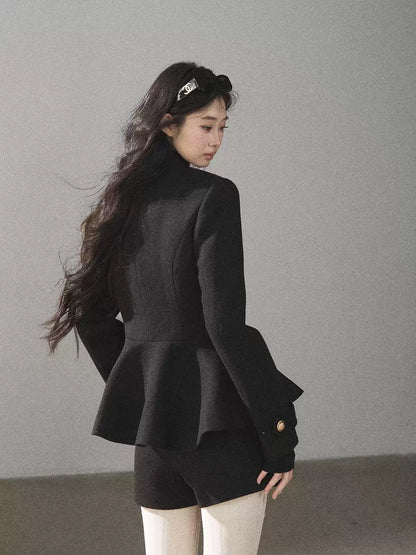 AOMALM - Quiet Black Fitted Fish-Tail Jacket & A-Line Skort Set