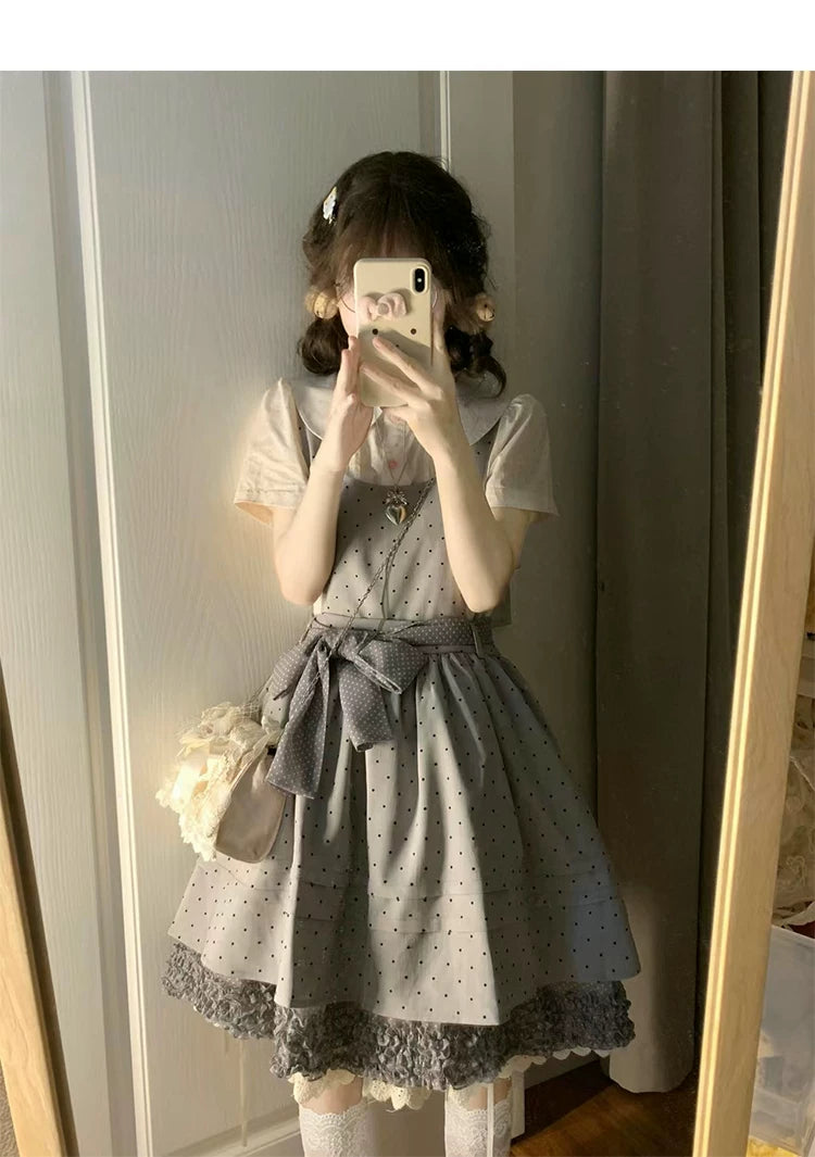 Vintage Japanese-Style Detachable 2-Way Pinafore Dress & Blouse Set
