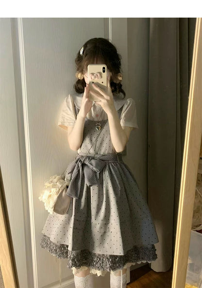 Vintage Japanese-Style Detachable 2-Way Pinafore Dress & Blouse Set