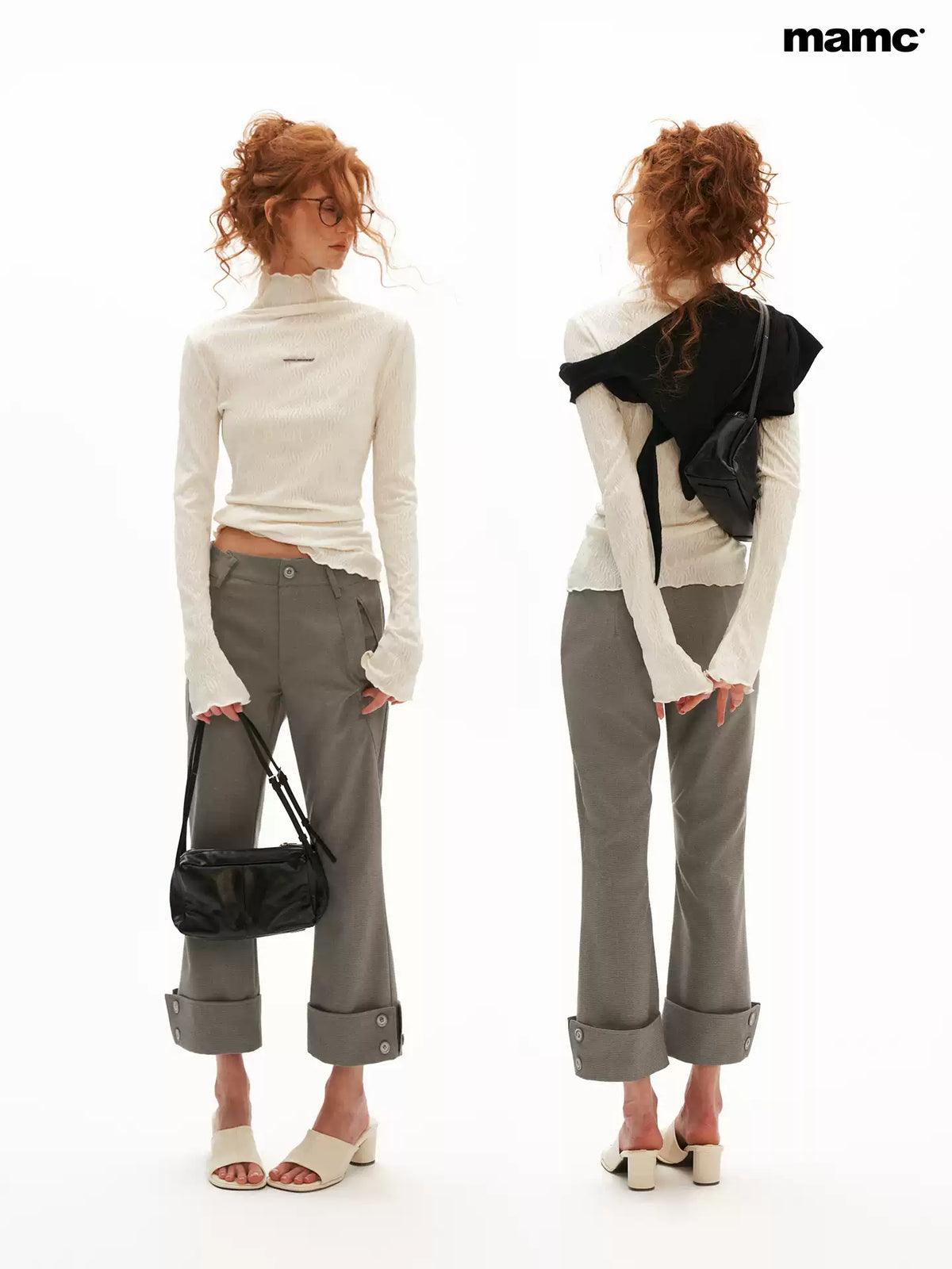 MAMC - Gray Asymmetric Muse Cropped Flare Trousers