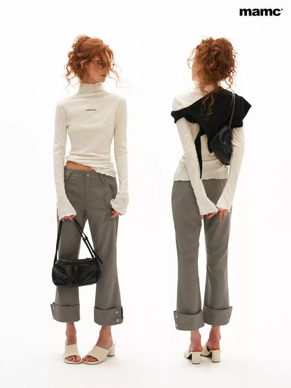 MAMC - Gray Asymmetric Muse Cropped Flare Trousers
