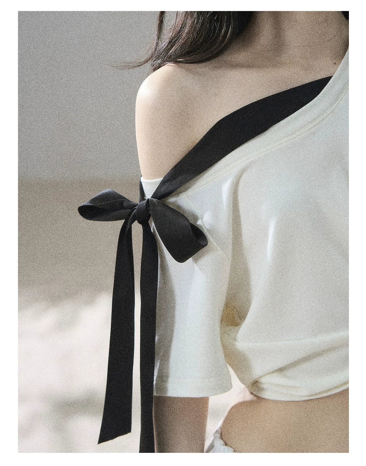 "Moonlight Upon Her" Creamy Apricot Off-Shoulder Twist Cropped T-Shirt