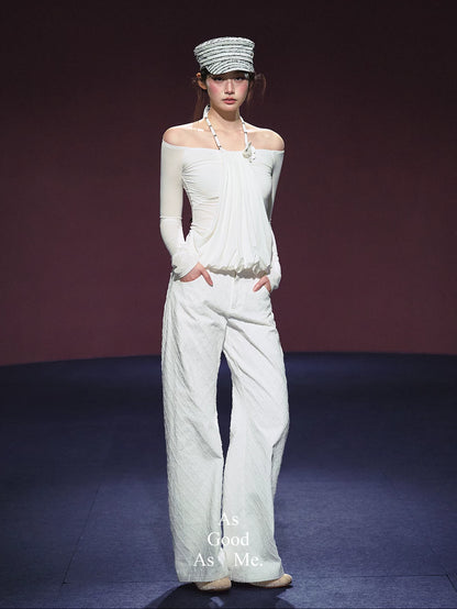 White High-Waisted Wide-Leg Cotton Jeans