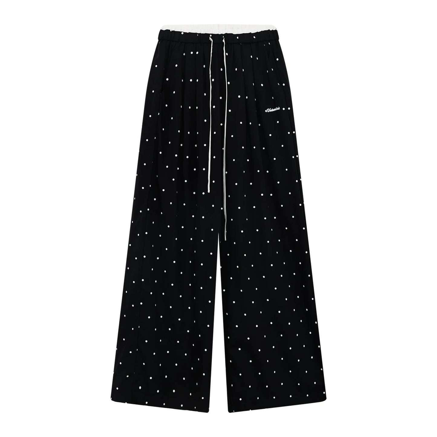 "Coastal Departure" Navy Polka Dot Wide-Leg Pants