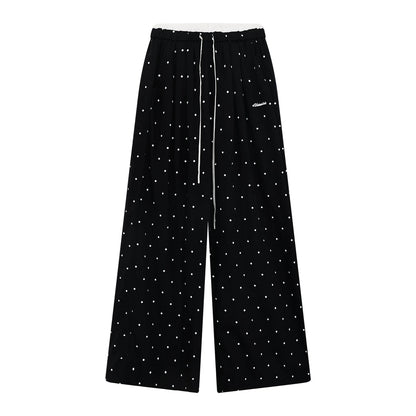 "Coastal Departure" Navy Polka Dot Wide-Leg Pants