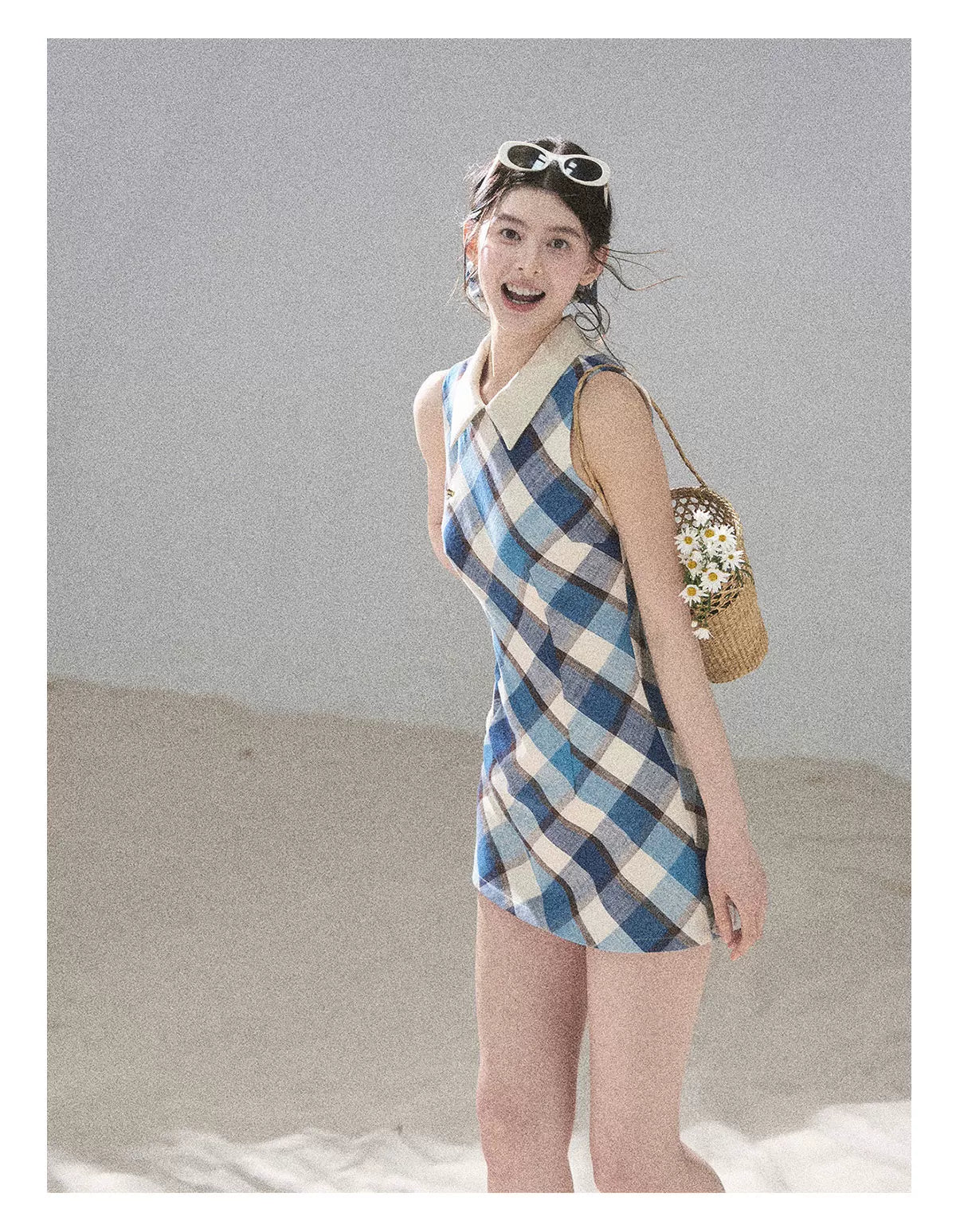 "Sunset by the Shore" Vintage Blue Plaid Polo Mini Dress 358648564