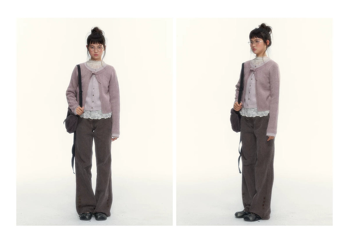 "A Season Called Autumn" Coffee Brown Vintage Washed Wide-Leg Utility Pants