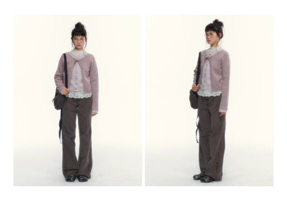 "A Season Called Autumn" Coffee Brown Vintage Washed Wide-Leg Utility Pants