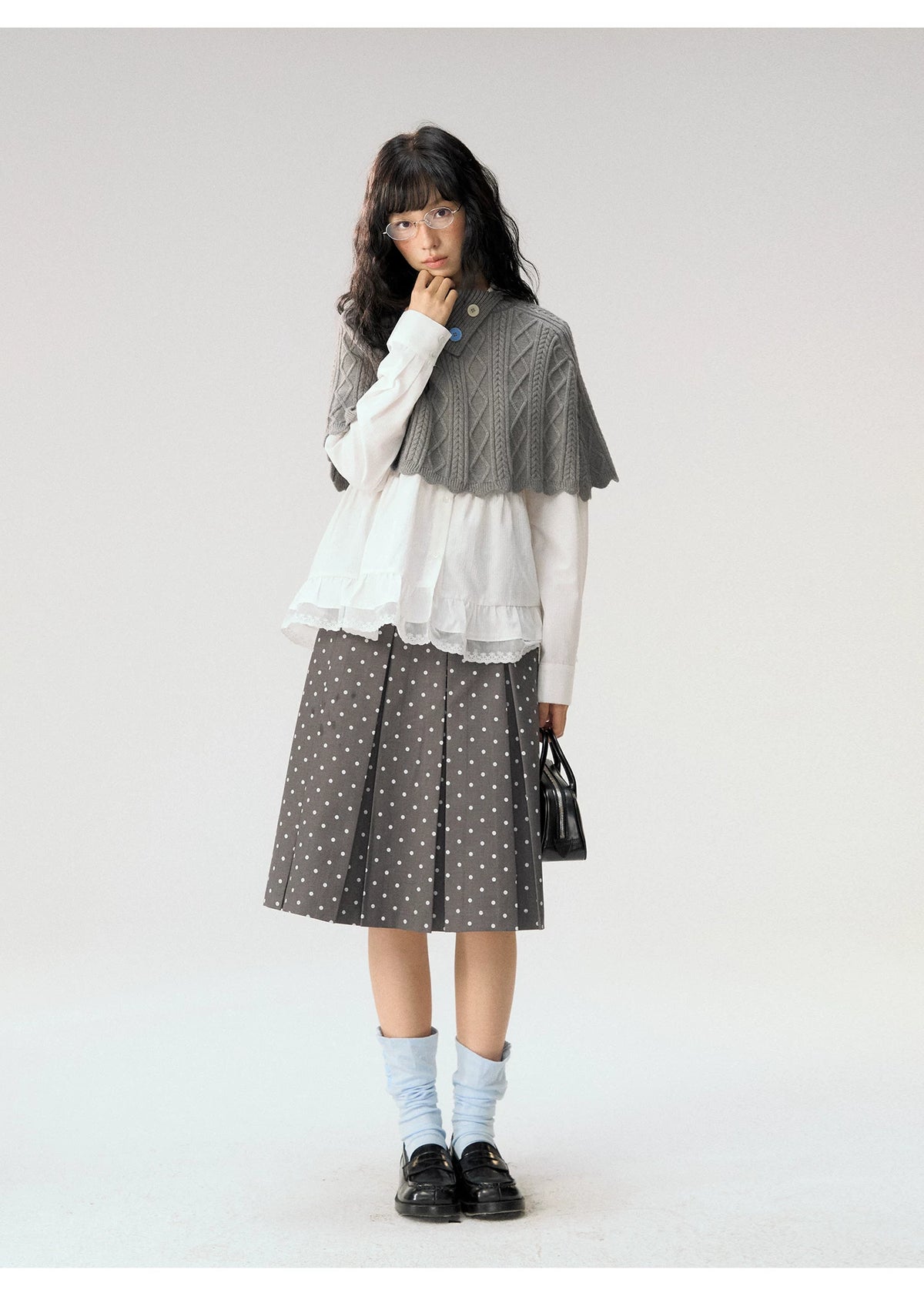 [CAN] "Witch's Wings" Gray Jacquard Knit Set (Cape Shawl / Cardigan)