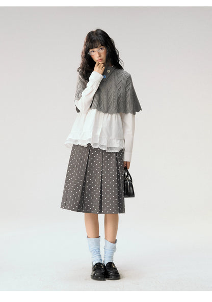 [CAN] "Witch's Wings" Gray Jacquard Knit Set (Cape Shawl / Cardigan)