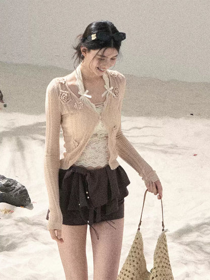 "Moss Whisper" Knit Sun Protection Cardigan & Cami Top