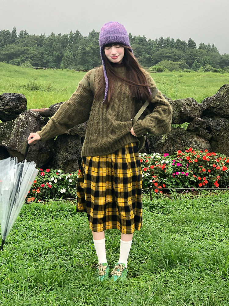 Zzouu - Retro Plaid Skirt