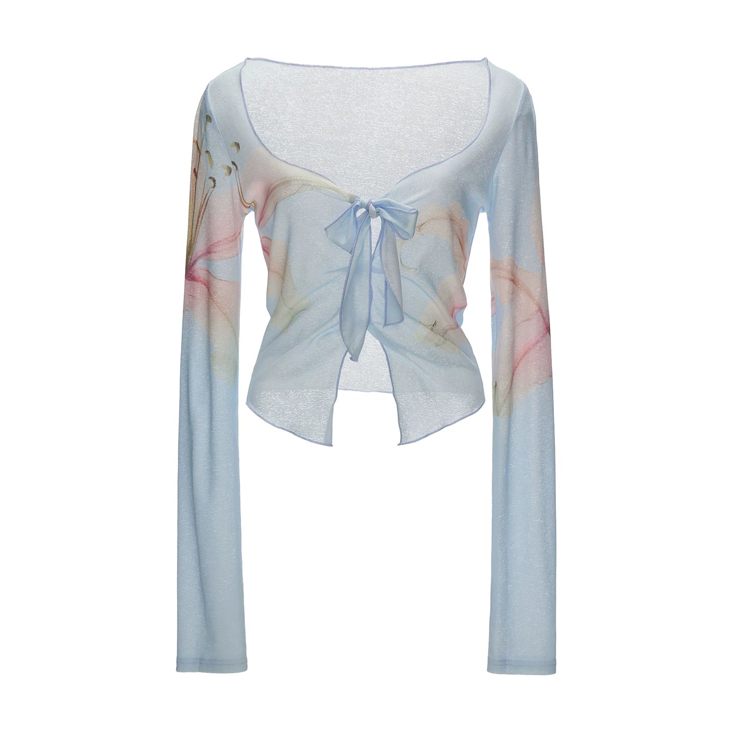 Lily Print Tie-Front Cardigan & Lace Halter Cami Set