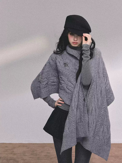 少也眼 British-Inspired Loose Fit Knit Cape