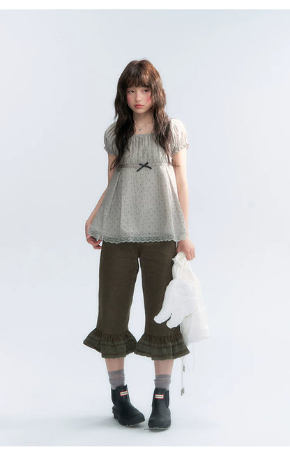 "Forest Cocoa" Dark Coffee Green Flare Capri Pants