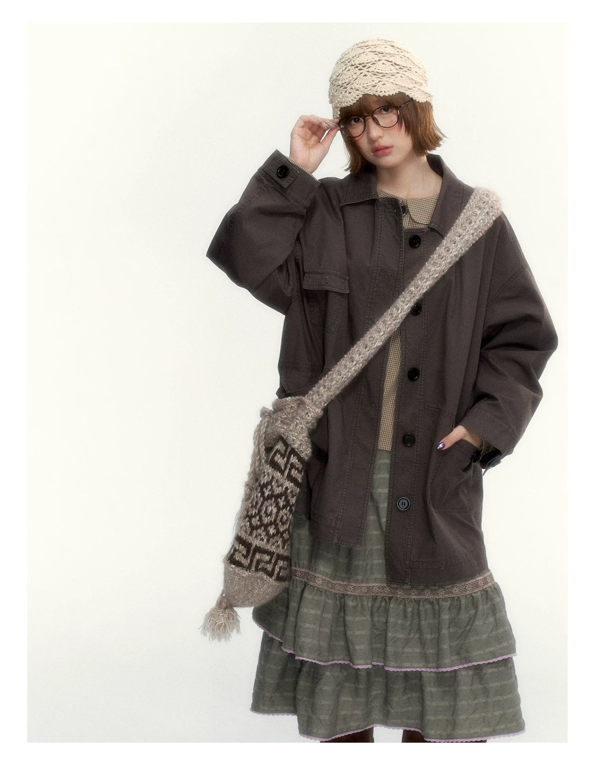 Dark Coffee Brown Washed Cotton Utility Jacket