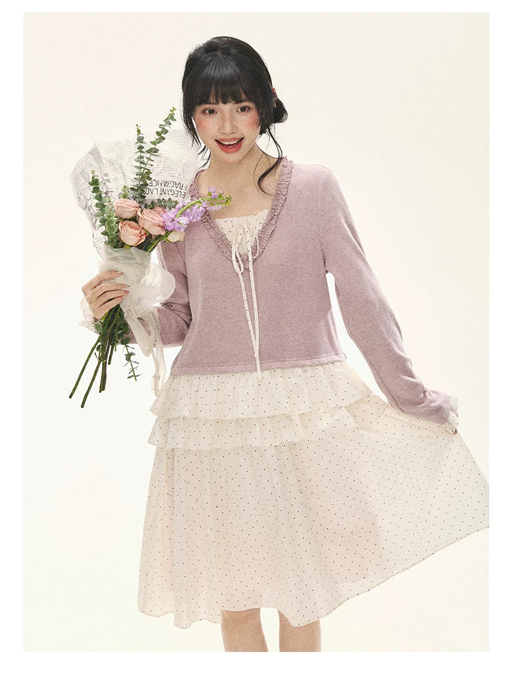 "Berry Layers" Smoky Wisteria Faux-Layer Bow Tiered Mini Dress