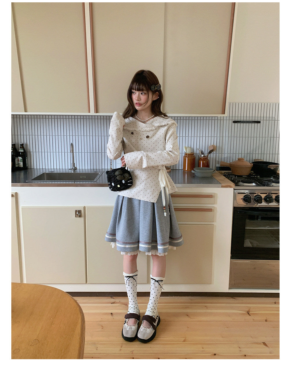 “Mocha Poetry Reverie” Ivory Polka Fringe Sweatshirt