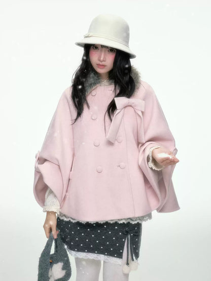 BIBIBENCY - Pink Wool-Blend Double-Breasted Coat
