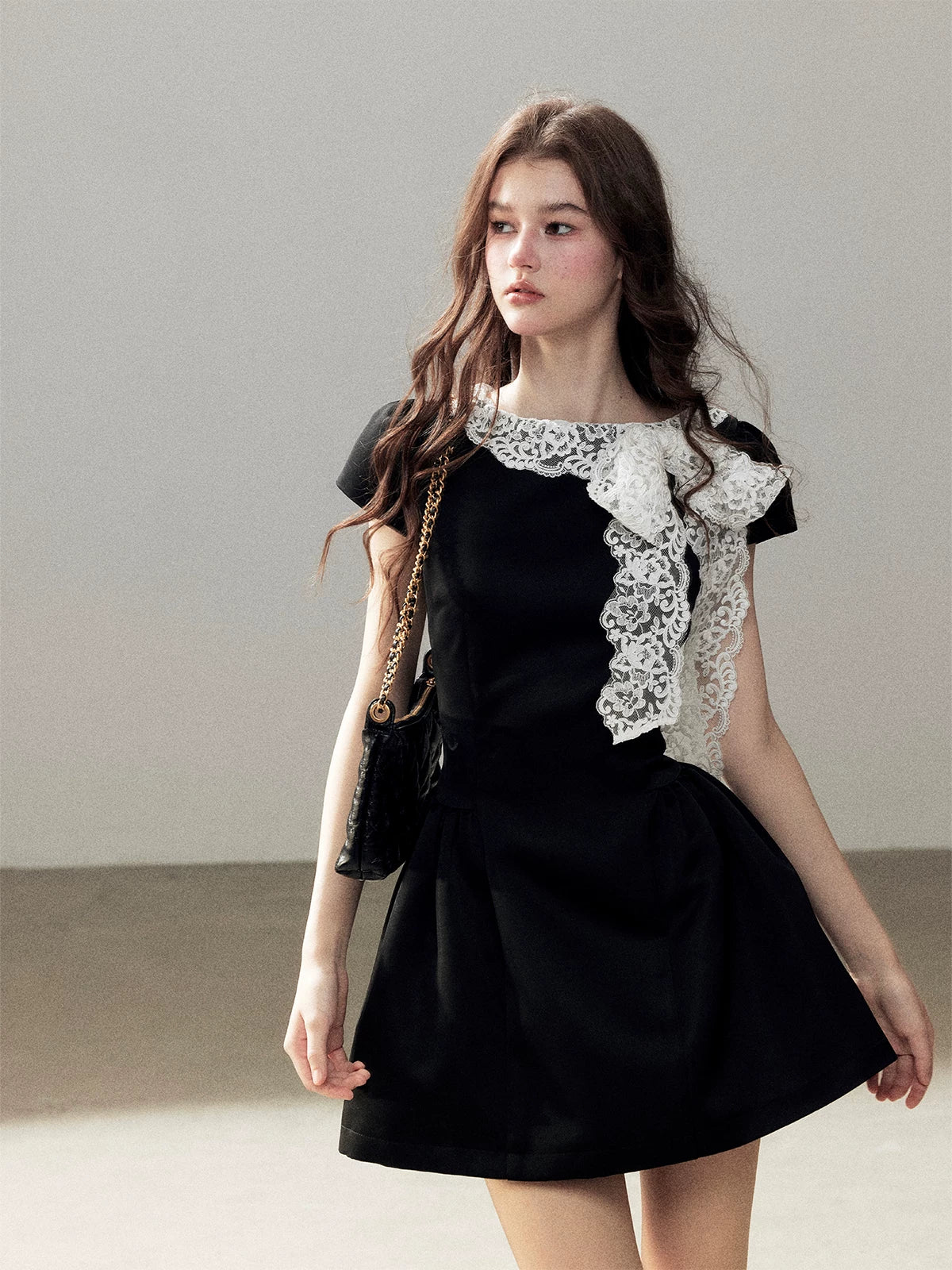 "A River Woven by Moonlight" Rich Black Lace Cocktail Mini Dress