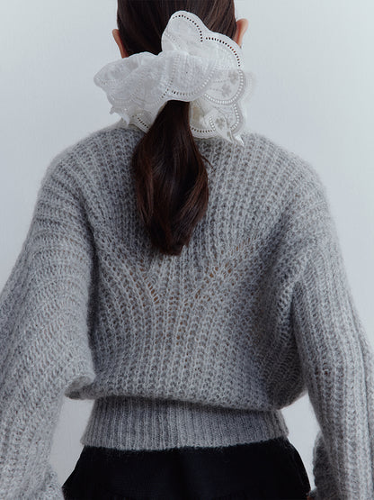 FUSSED Lazy Furry Mist Gray Wool & Baby Mohair Color-Block Sweater FOF-25SS133