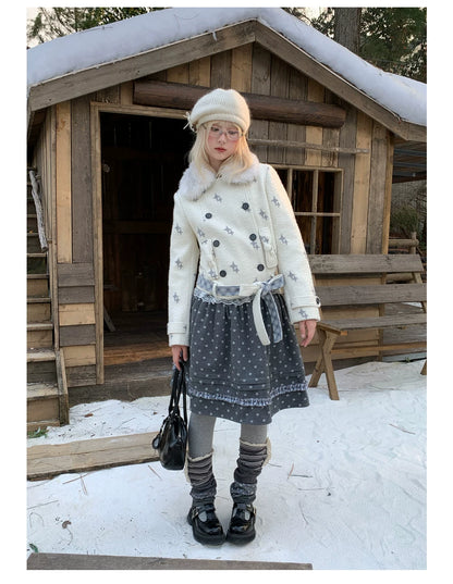 RF - Gray Floral Pinafore Top and Plaid Ruffle Skirt Set