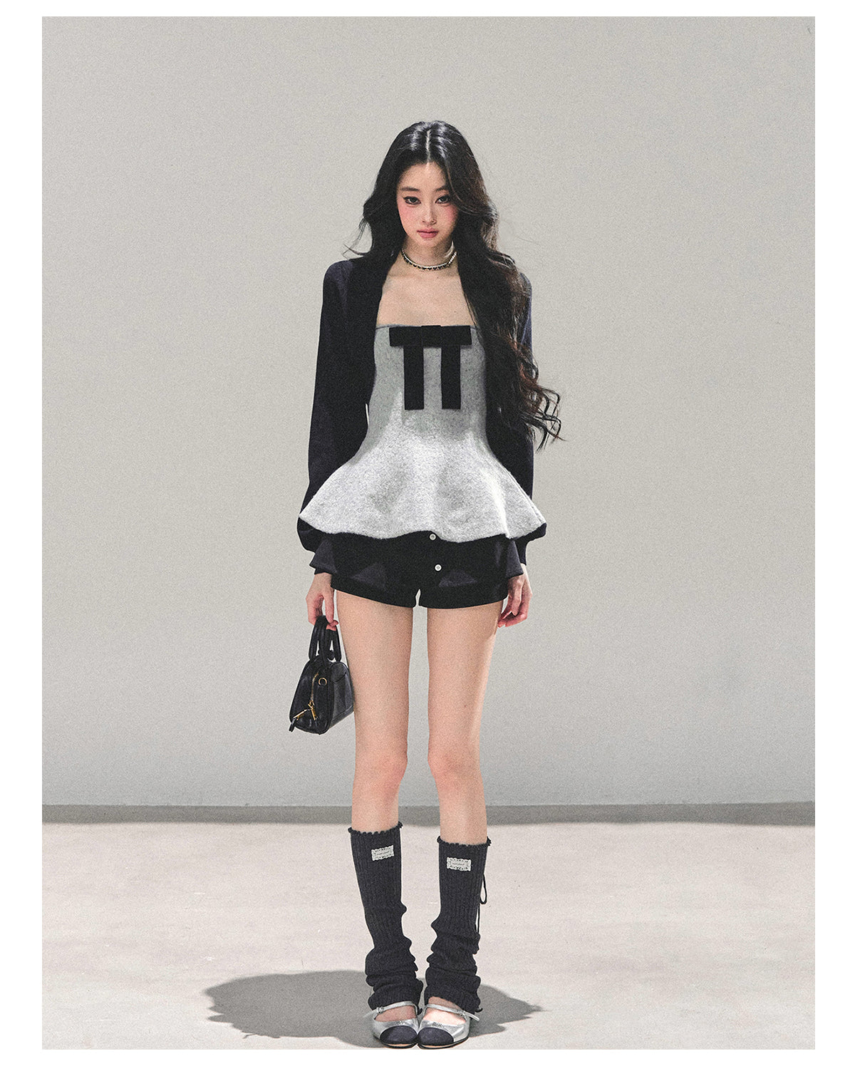 少也眼 "Lingering Warmth" Princess-Style Two-Piece Winter Set - Gray/Black 543545141