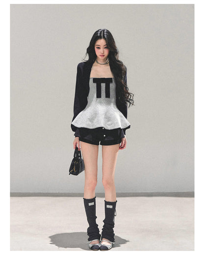 少也眼 "Lingering Warmth" Princess-Style Two-Piece Winter Set - Gray/Black 543545141