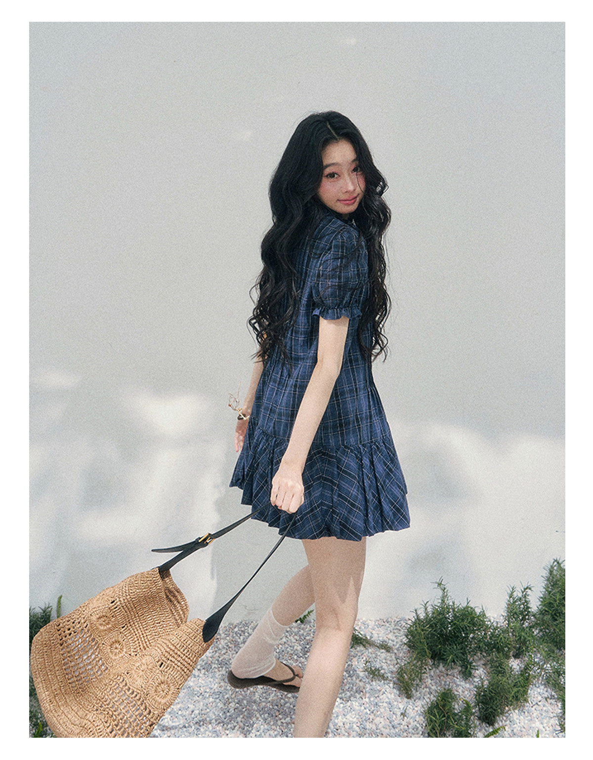 “Soft Pleats in Motion” Academy Blue Bubble Mini Dress