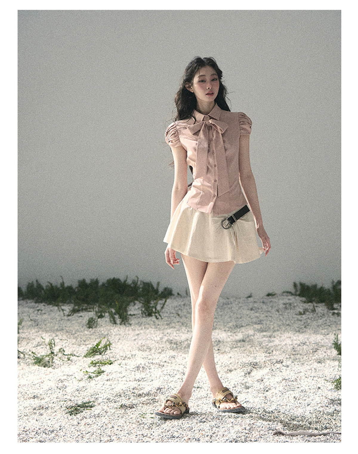 “Blush Confession” Ballet Pink Bow Puff Sleeve Blouse