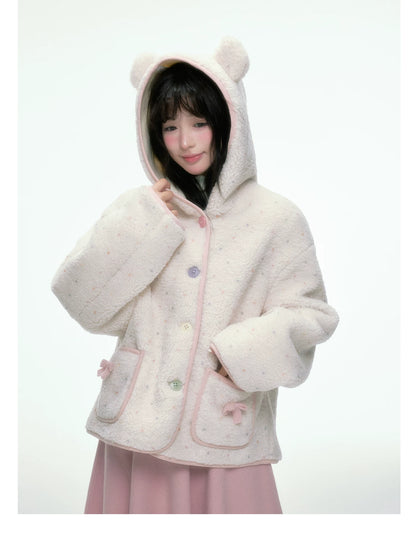 BIBIBENCY - Ivory Faux Shearling Cropped Jacket