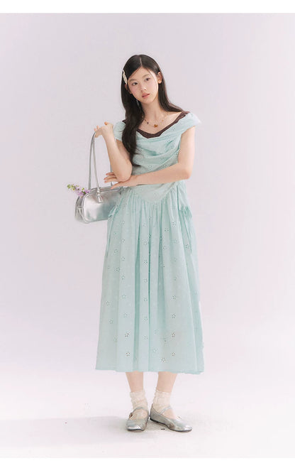 “Heartfelt Rendezvous” Mint Green French Embroidered Cutout Dress