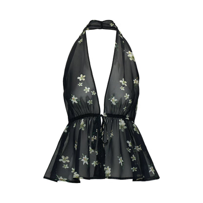 Black Vintage Floral Halter Cardigan Set