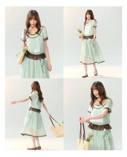 "Mint Sugar Whimsy" Mint Green Polka Dot Two-Piece Skirt Set LL2026194