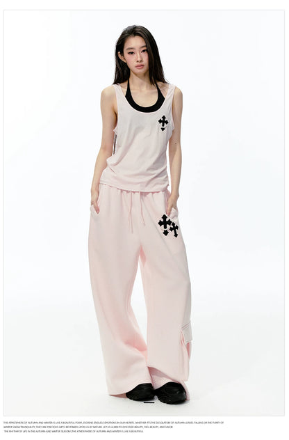 JN's DESIGN - Pink Layered Tank Top & Tulle-Overlay Sweatpants Set