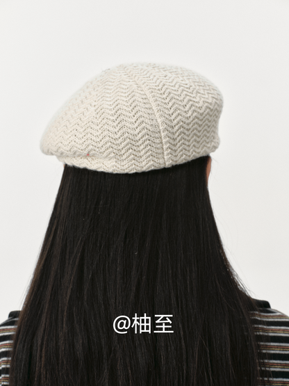 Ivory Cream Bow Knit Beret – Women's French Artist Hat